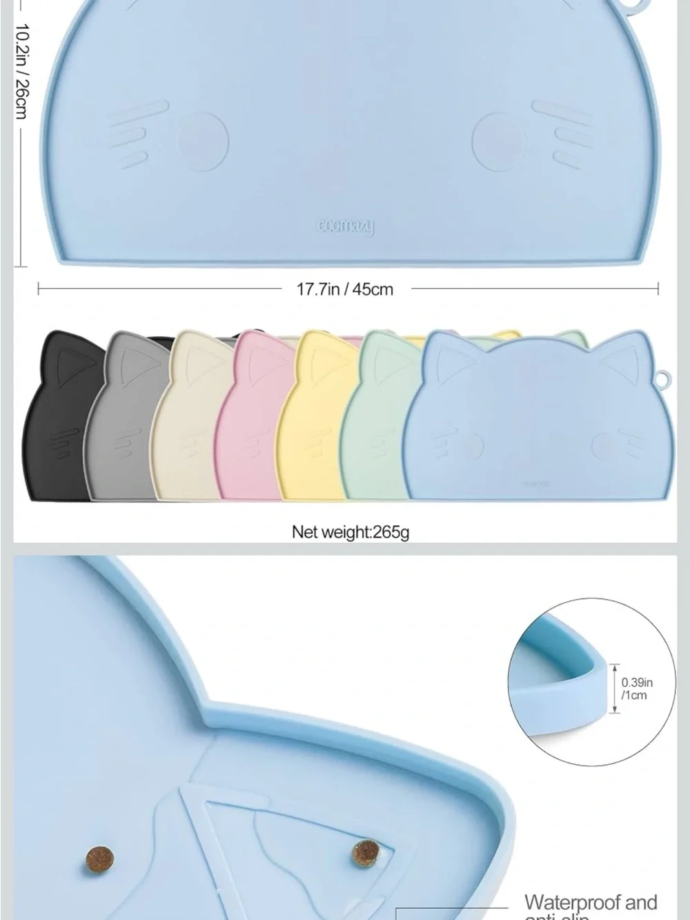 Cute Cat-Shaped Silicone Feeding Mat — Light Blue